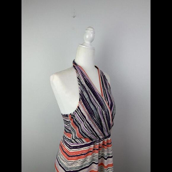 Athleta Womens Sz 8 Purple Geometric Tie Neck Halter Pack Everywhere Dress - Picture 9 of 9